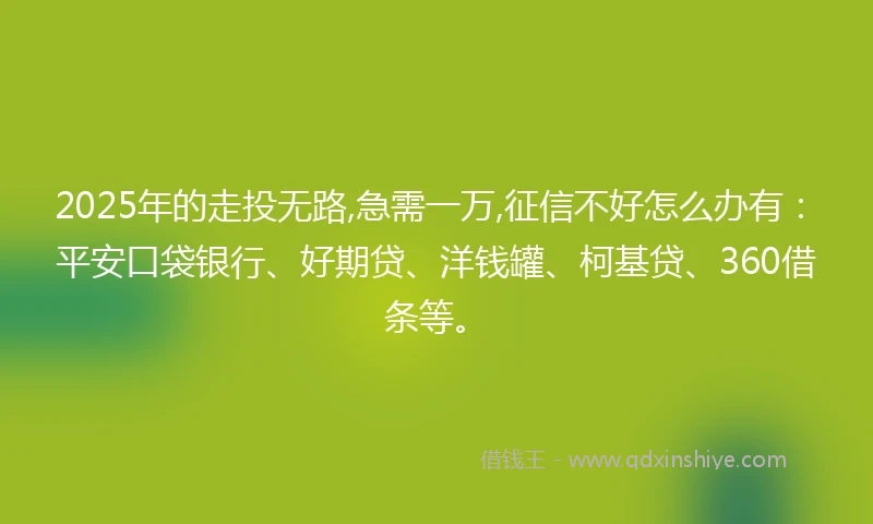 2025年的走投无路,急需一万,征信不好怎么办有：平安口袋银行、好期贷、洋钱罐、柯基贷、360借条等。