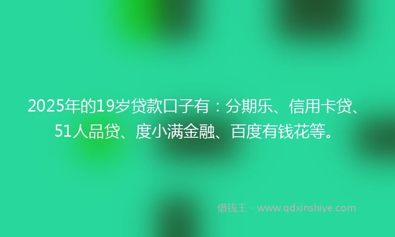 2025年的19岁贷款口子有：分期乐、信用卡贷、51人品贷、度小满金融、百度有钱花等。