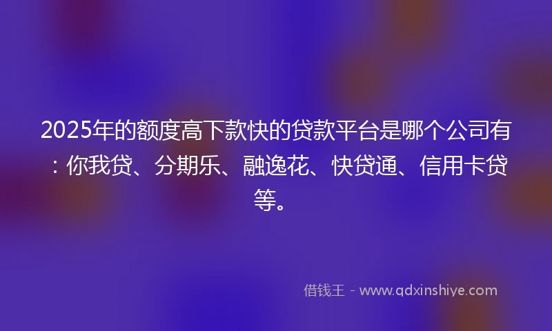 2025年的额度高下款快的贷款平台是哪个公司有：你我贷、分期乐、融逸花、快贷通、信用卡贷等。