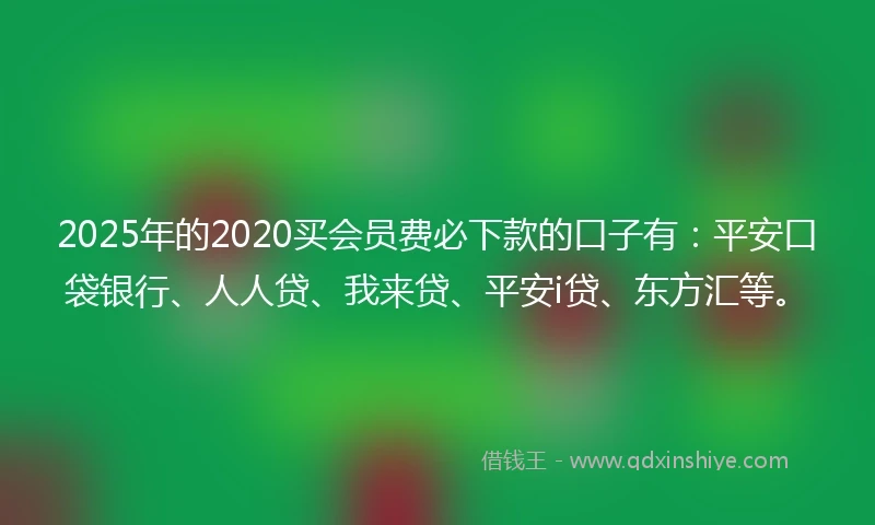 2025年的2020买会员费必下款的口子有：平安口袋银行、人人贷、我来贷、平安i贷、东方汇等。