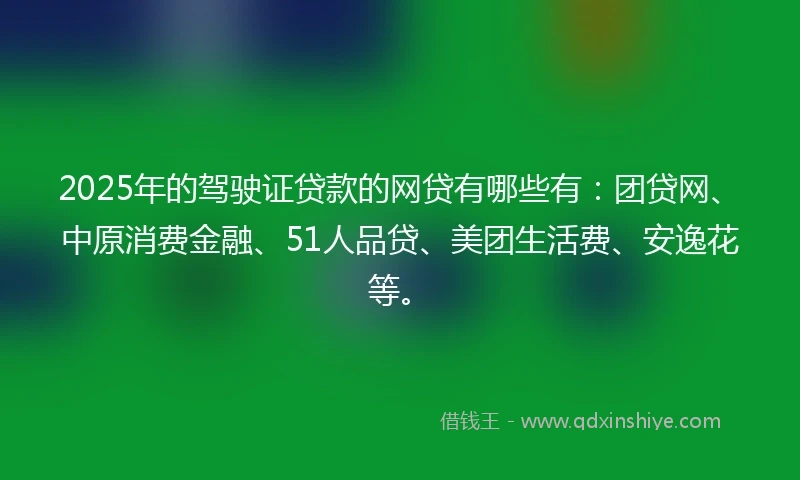 2025年的驾驶证贷款的网贷有哪些有：团贷网、中原消费金融、51人品贷、美团生活费、安逸花等。