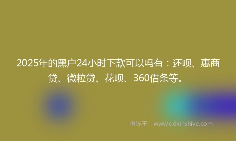 2025年的黑户24小时下款可以吗有：还呗、惠商贷、微粒贷、花呗、360借条等。
