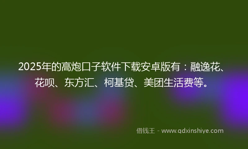 2025年的高炮口子软件下载安卓版有：融逸花、花呗、东方汇、柯基贷、美团生活费等。