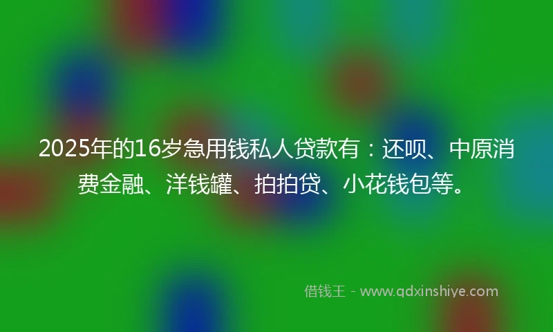 2025年的16岁急用钱私人贷款有：还呗、中原消费金融、洋钱罐、拍拍贷、小花钱包等。