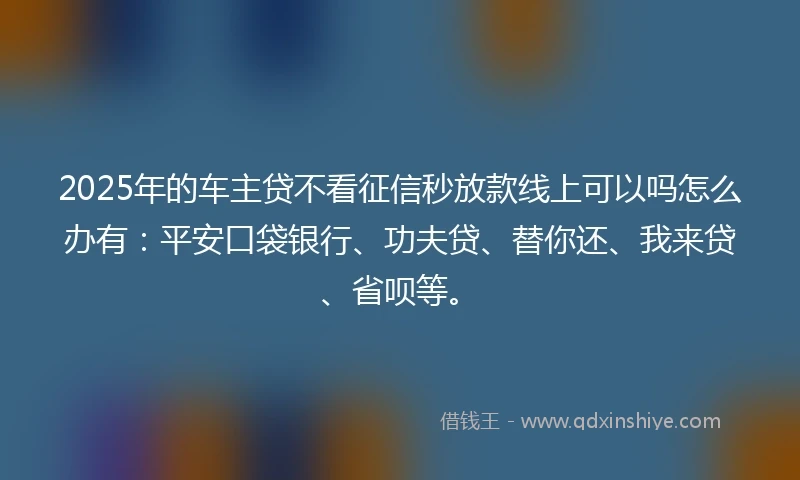 2025年的车主贷不看征信秒放款线上可以吗怎么办有：平安口袋银行、功夫贷、替你还、我来贷、省呗等。