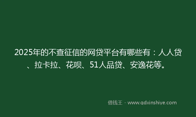 2025年的不查征信的网贷平台有哪些有：人人贷、拉卡拉、花呗、51人品贷、安逸花等。