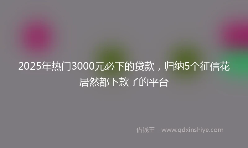 2025年热门3000元必下的贷款，归纳5个征信花居然都下款了的平台