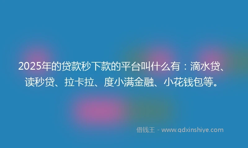 2025年的贷款秒下款的平台叫什么有：滴水贷、读秒贷、拉卡拉、度小满金融、小花钱包等。