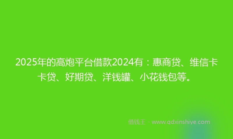 2025年的高炮平台借款2024有：惠商贷、维信卡卡贷、好期贷、洋钱罐、小花钱包等。