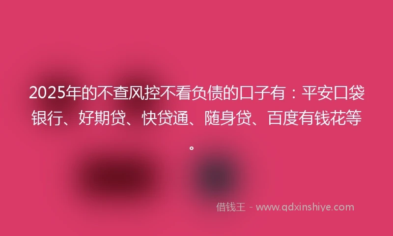 2025年的不查风控不看负债的口子有：平安口袋银行、好期贷、快贷通、随身贷、百度有钱花等。