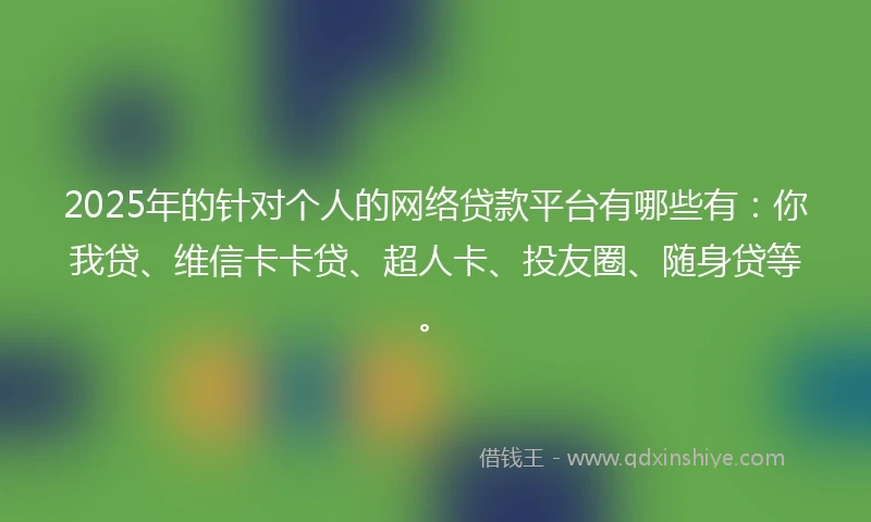 2025年的针对个人的网络贷款平台有哪些有：你我贷、维信卡卡贷、超人卡、投友圈、随身贷等。