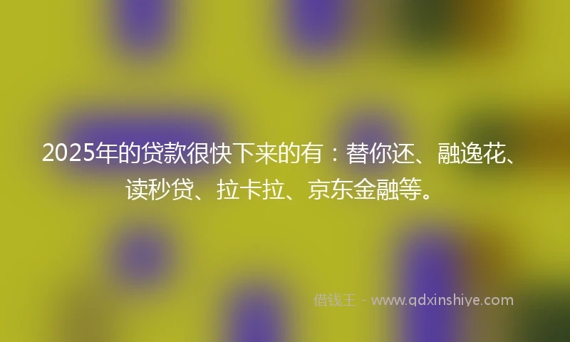 2025年的贷款很快下来的有：替你还、融逸花、读秒贷、拉卡拉、京东金融等。