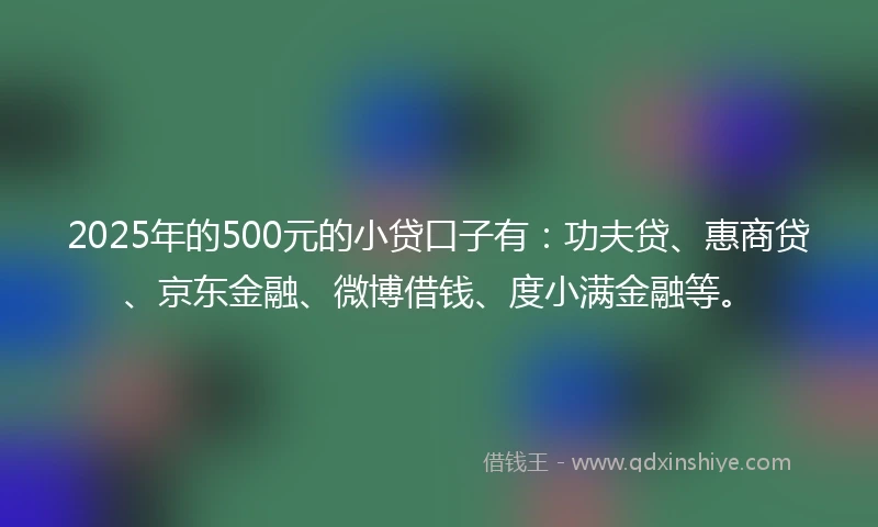 2025年的500元的小贷口子有：功夫贷、惠商贷、京东金融、微博借钱、度小满金融等。