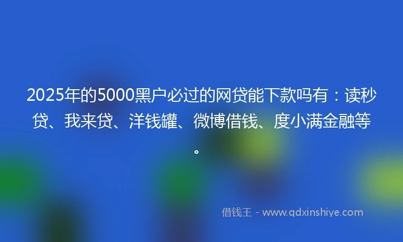 2025年的5000黑户必过的网贷能下款吗有：读秒贷、我来贷、洋钱罐、微博借钱、度小满金融等。