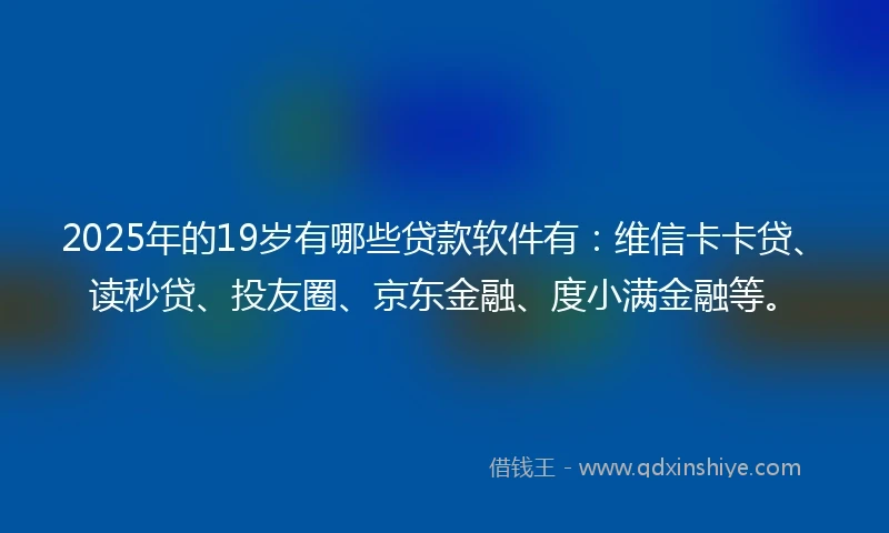 2025年的19岁有哪些贷款软件有：维信卡卡贷、读秒贷、投友圈、京东金融、度小满金融等。