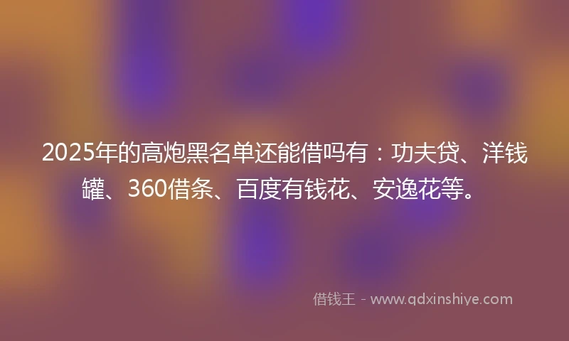 2025年的高炮黑名单还能借吗有：功夫贷、洋钱罐、360借条、百度有钱花、安逸花等。