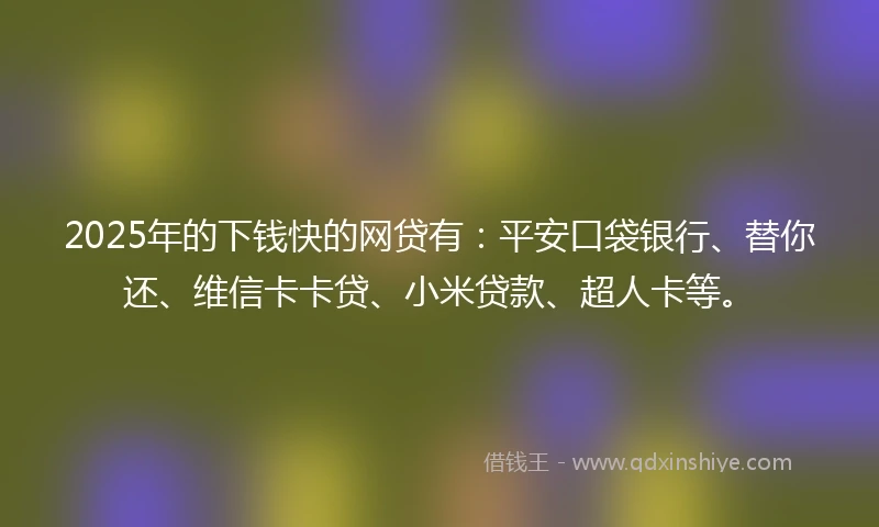2025年的下钱快的网贷有：平安口袋银行、替你还、维信卡卡贷、小米贷款、超人卡等。