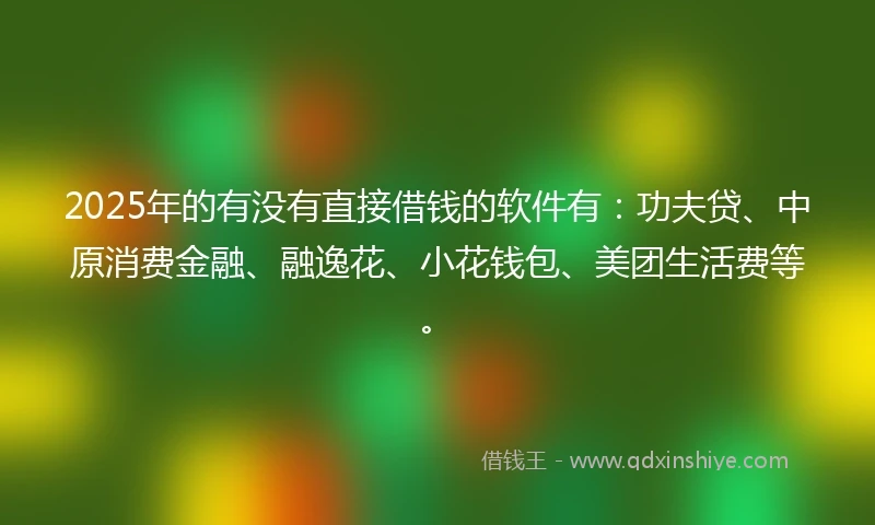 2025年的有没有直接借钱的软件有：功夫贷、中原消费金融、融逸花、小花钱包、美团生活费等。