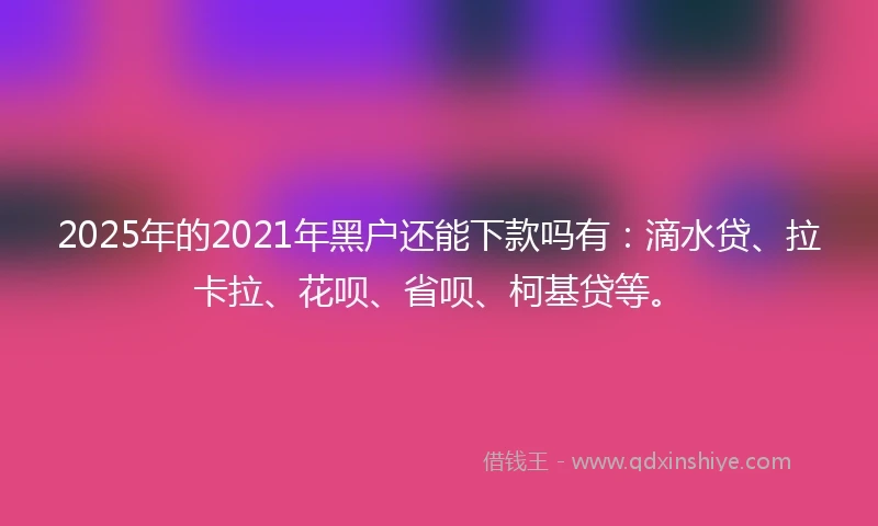 2025年的2021年黑户还能下款吗有：滴水贷、拉卡拉、花呗、省呗、柯基贷等。