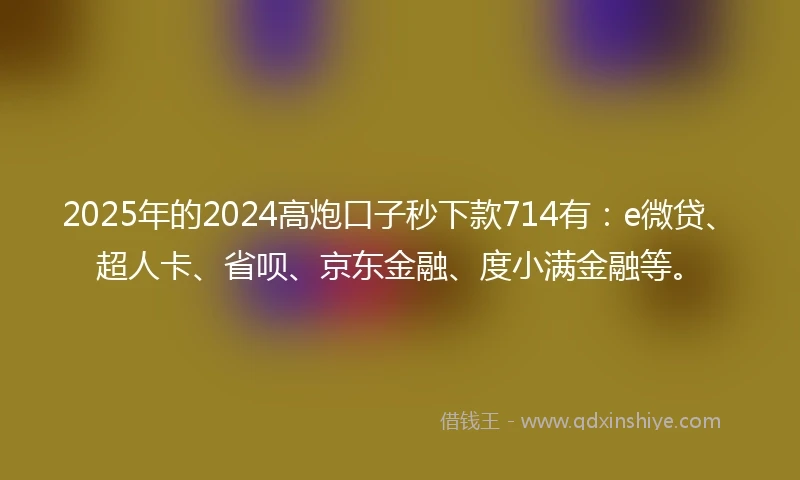 2025年的2024高炮口子秒下款714有：e微贷、超人卡、省呗、京东金融、度小满金融等。