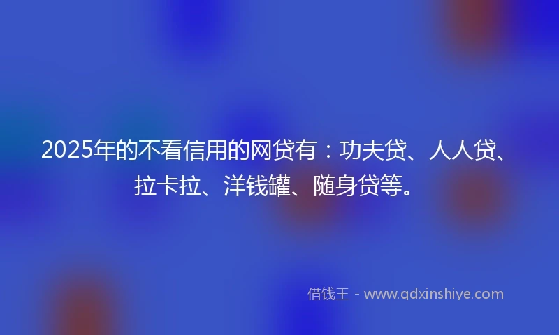 2025年的不看信用的网贷有：功夫贷、人人贷、拉卡拉、洋钱罐、随身贷等。