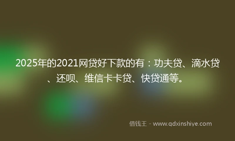 2025年的2021网贷好下款的有：功夫贷、滴水贷、还呗、维信卡卡贷、快贷通等。