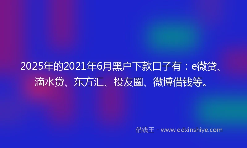 2025年的2021年6月黑户下款口子有：e微贷、滴水贷、东方汇、投友圈、微博借钱等。