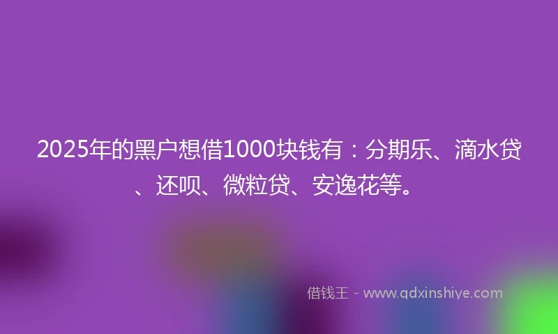 2025年的黑户想借1000块钱有：分期乐、滴水贷、还呗、微粒贷、安逸花等。