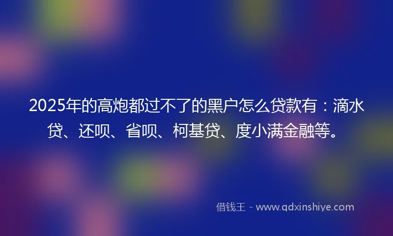 2025年的高炮都过不了的黑户怎么贷款有：滴水贷、还呗、省呗、柯基贷、度小满金融等。