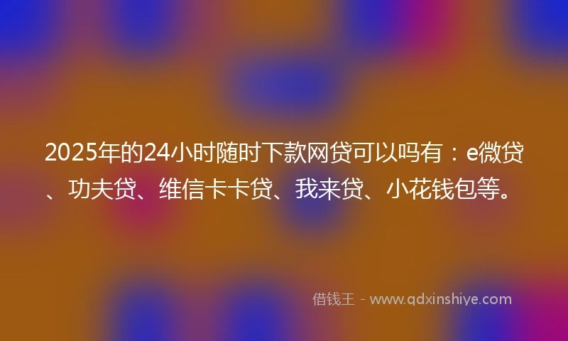 2025年的24小时随时下款网贷可以吗有：e微贷、功夫贷、维信卡卡贷、我来贷、小花钱包等。