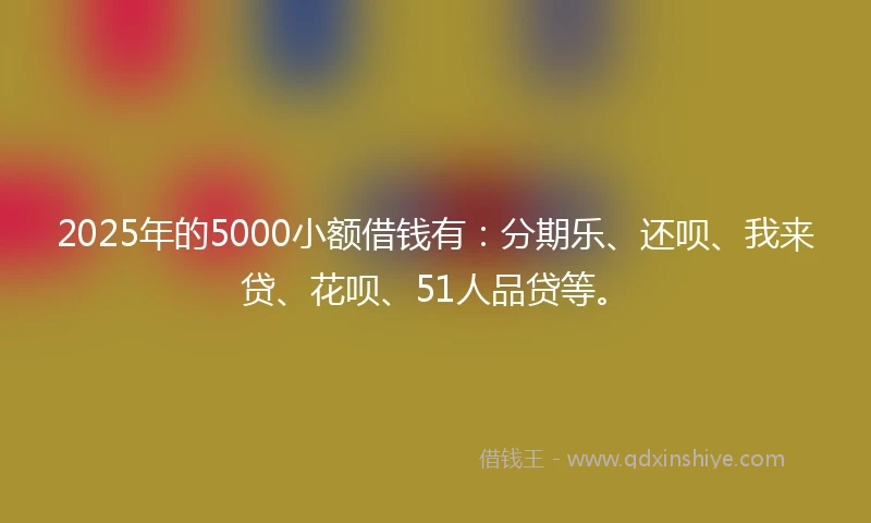 2025年的5000小额借钱有：分期乐、还呗、我来贷、花呗、51人品贷等。