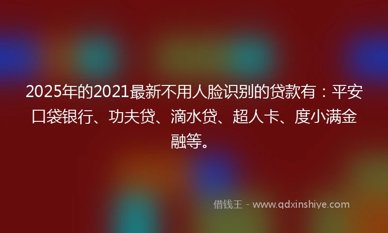 2025年的2021最新不用人脸识别的贷款有：平安口袋银行、功夫贷、滴水贷、超人卡、度小满金融等。