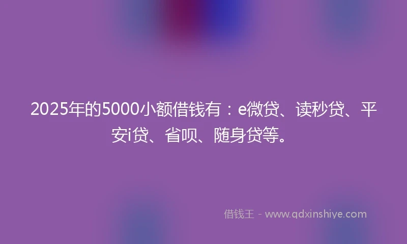 2025年的5000小额借钱有：e微贷、读秒贷、平安i贷、省呗、随身贷等。