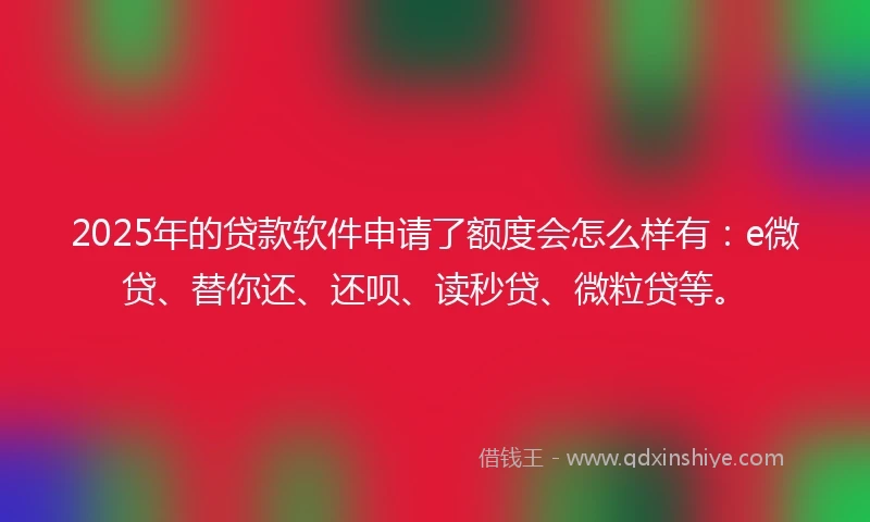 2025年的贷款软件申请了额度会怎么样有：e微贷、替你还、还呗、读秒贷、微粒贷等。