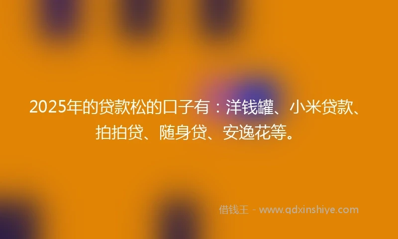 2025年的贷款松的口子有：洋钱罐、小米贷款、拍拍贷、随身贷、安逸花等。