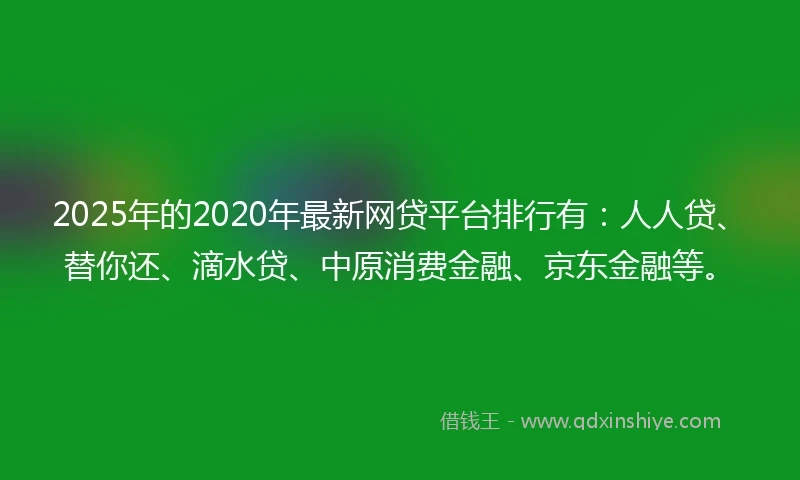 2025年的2020年最新网贷平台排行有：人人贷、替你还、滴水贷、中原消费金融、京东金融等。