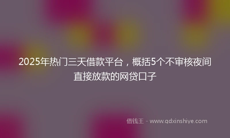 2025年热门三天借款平台，概括5个不审核夜间直接放款的网贷口子