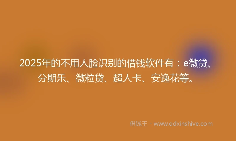 2025年的不用人脸识别的借钱软件有：e微贷、分期乐、微粒贷、超人卡、安逸花等。