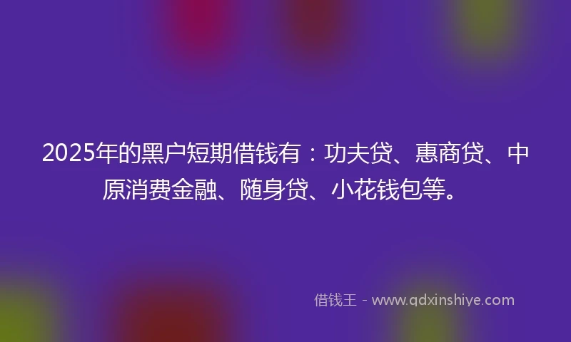 2025年的黑户短期借钱有：功夫贷、惠商贷、中原消费金融、随身贷、小花钱包等。
