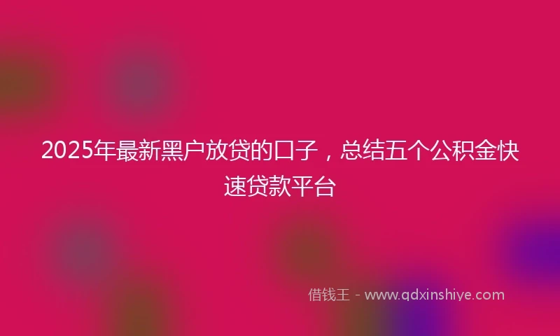 2025年最新黑户放贷的口子，总结五个公积金快速贷款平台