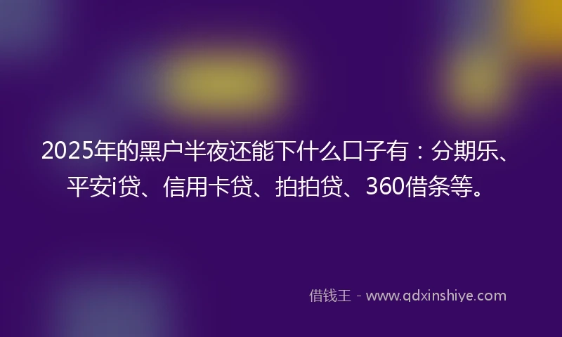 2025年的黑户半夜还能下什么口子有：分期乐、平安i贷、信用卡贷、拍拍贷、360借条等。