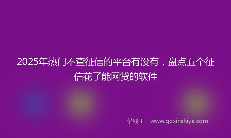 2025年热门不查征信的平台有没有，盘点五个征信花了能网贷的软件