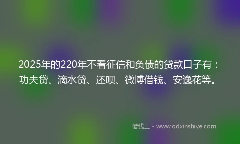 2025年的220年不看征信和负债的贷款口子有：功夫贷、滴水贷、还呗、微博借钱、安逸花等。