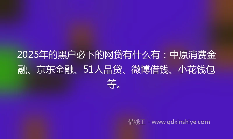 2025年的黑户必下的网贷有什么有：中原消费金融、京东金融、51人品贷、微博借钱、小花钱包等。