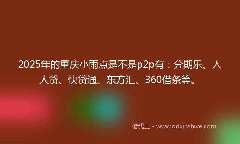 2025年的重庆小雨点是不是p2p有：分期乐、人人贷、快贷通、东方汇、360借条等。