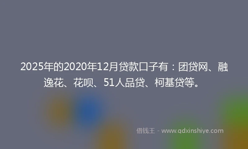2025年的2020年12月贷款口子有：团贷网、融逸花、花呗、51人品贷、柯基贷等。