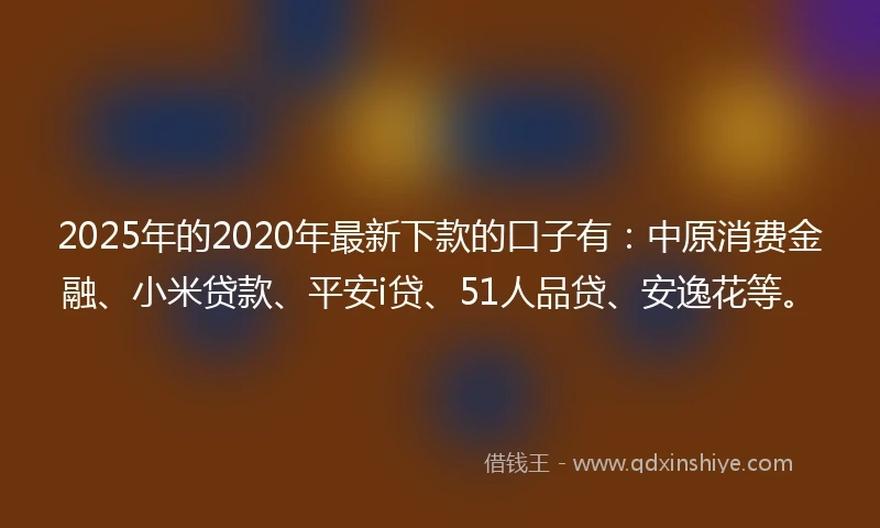 2025年的2020年最新下款的口子有：中原消费金融、小米贷款、平安i贷、51人品贷、安逸花等。