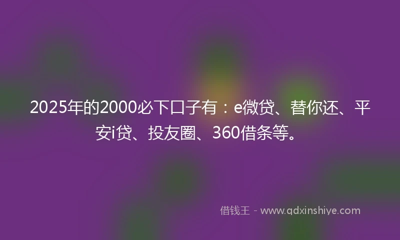 2025年的2000必下口子有：e微贷、替你还、平安i贷、投友圈、360借条等。