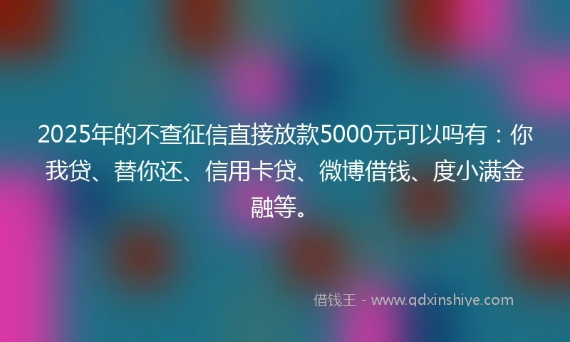 2025年的不查征信直接放款5000元可以吗有：你我贷、替你还、信用卡贷、微博借钱、度小满金融等。
