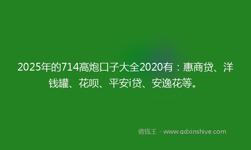 2025年的714高炮口子大全2020有：惠商贷、洋钱罐、花呗、平安i贷、安逸花等。